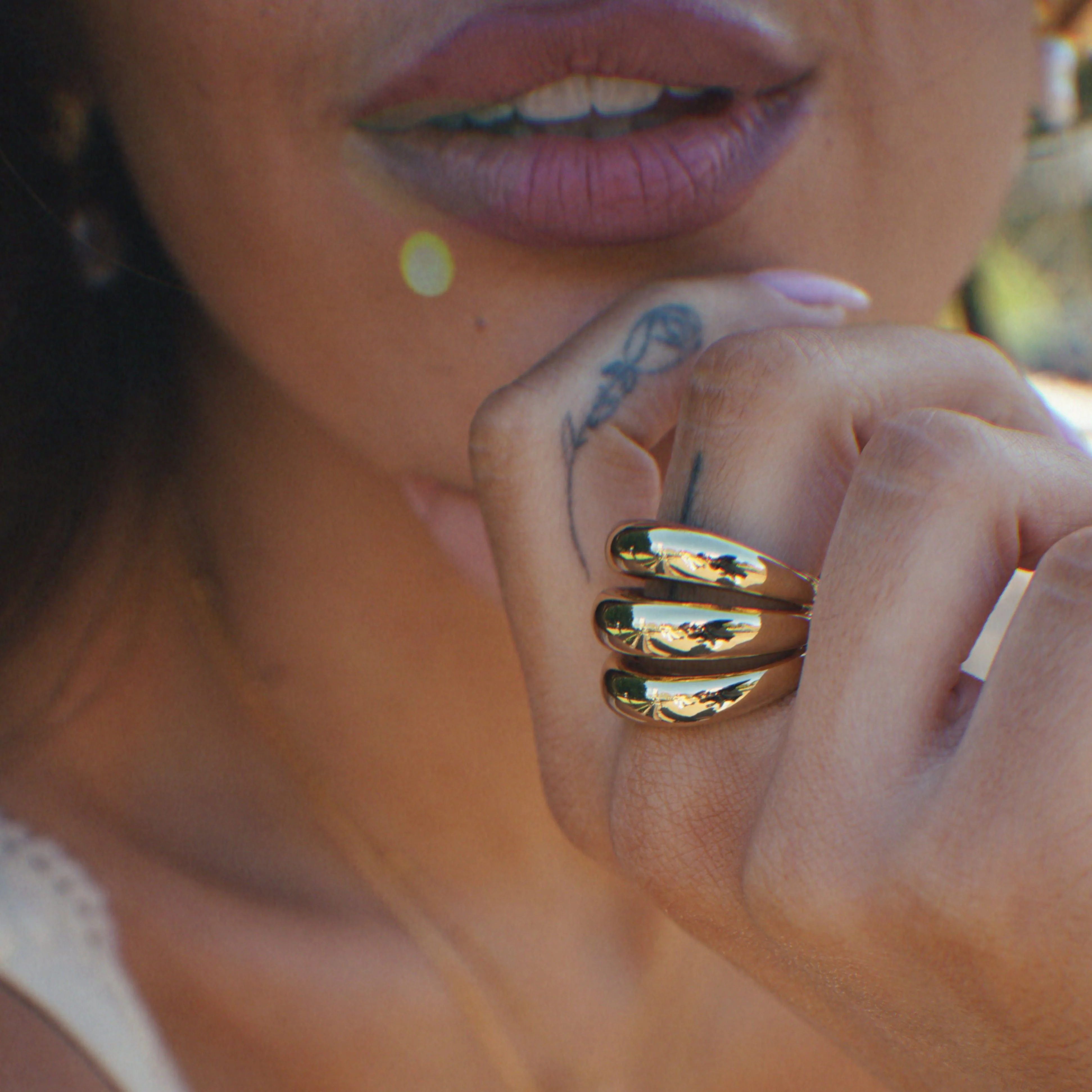 Polished Triple Domed Ring - Gold - Image 2