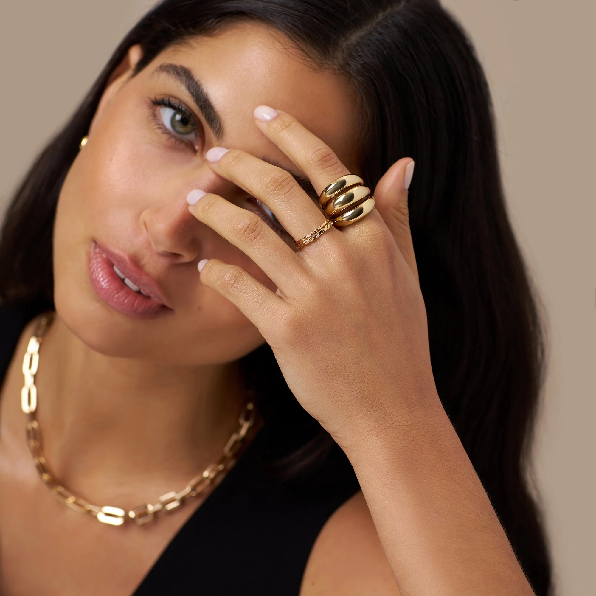 Polished Triple Domed Ring - Gold - Image 3