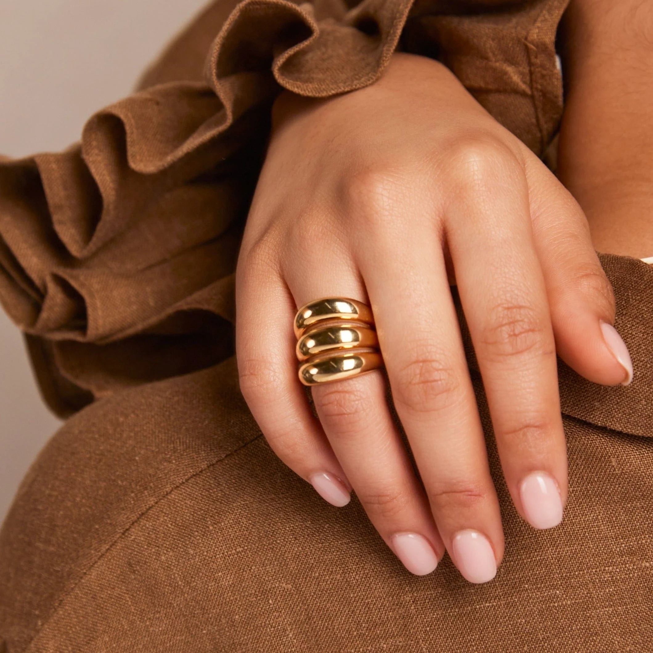Polished Triple Domed Ring - Gold - Image 4