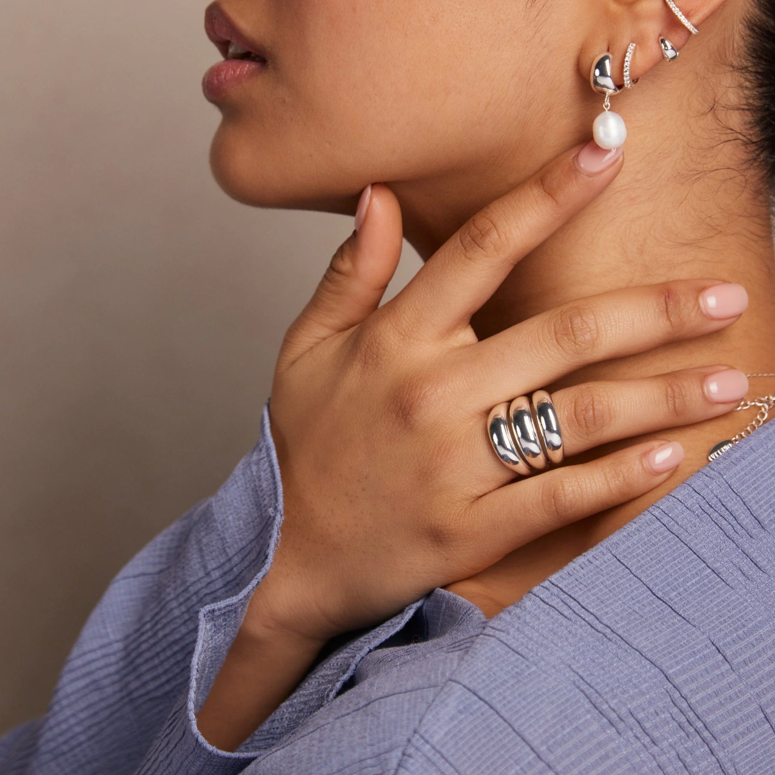 Polished Triple Domed Ring - Silver - Image 3