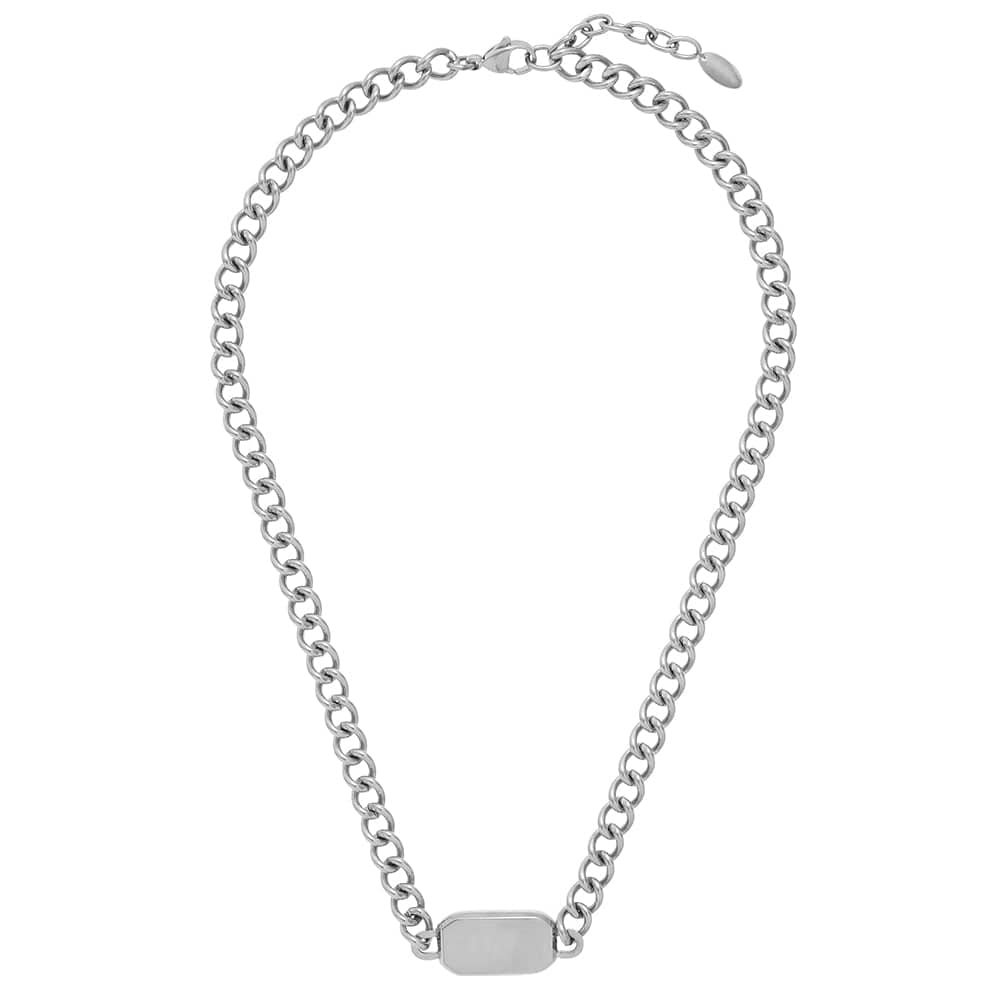Rectangle Tag Chunky Chain Necklace - Silver - Image 3