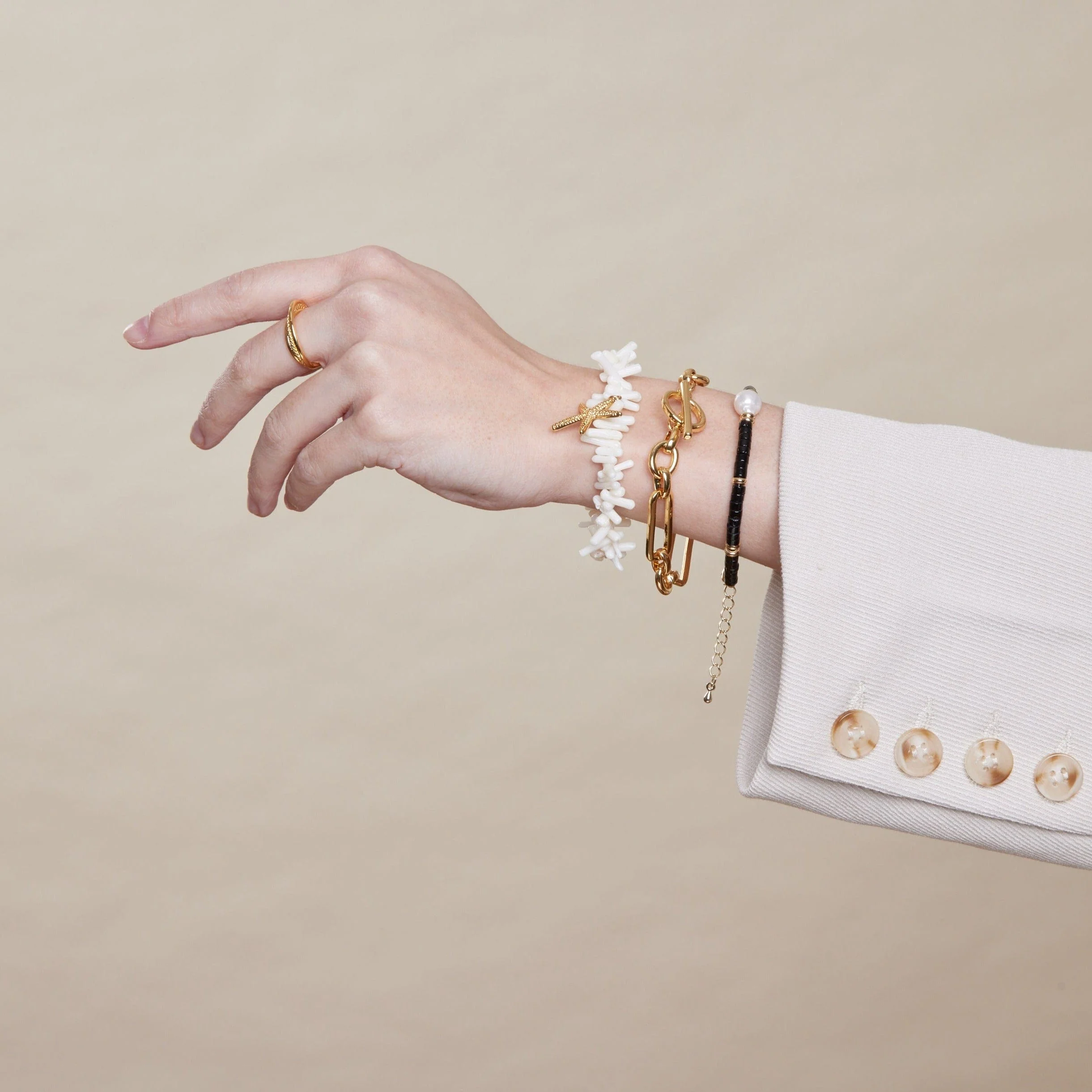 Rectangular Link T-Bar Bracelet - Gold - Image 3
