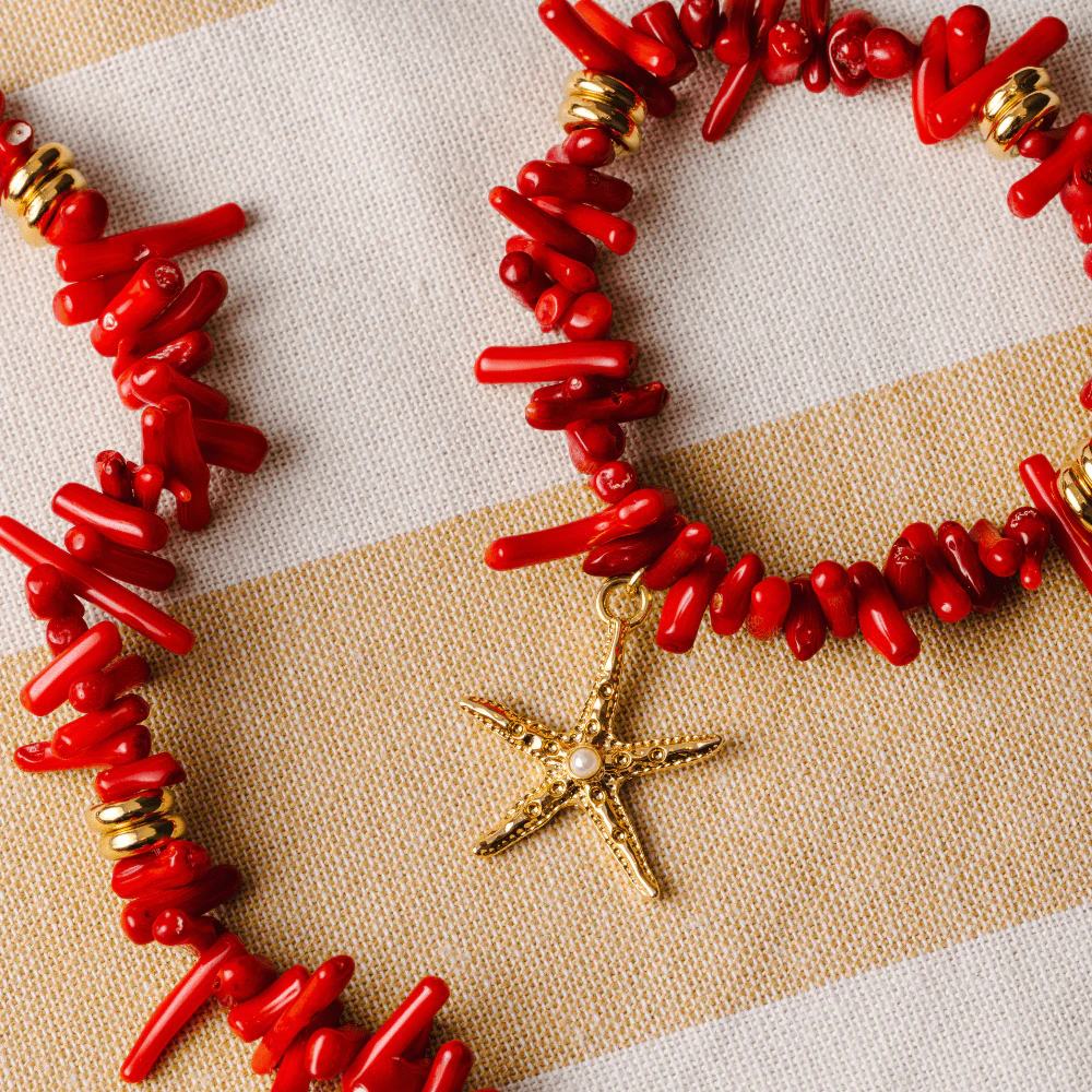 Red Coral Chip & Starfish Bracelet - Image 3