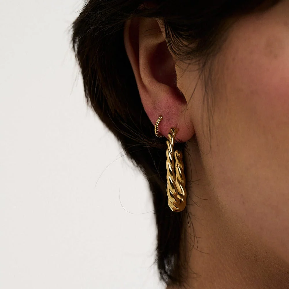 Rope Mini Micro Hoop Earrings - Gold - Image 2