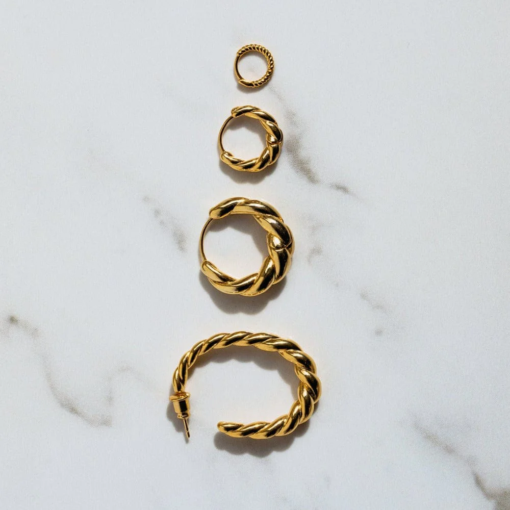 Rope Mini Micro Hoop Earrings - Gold - Image 3