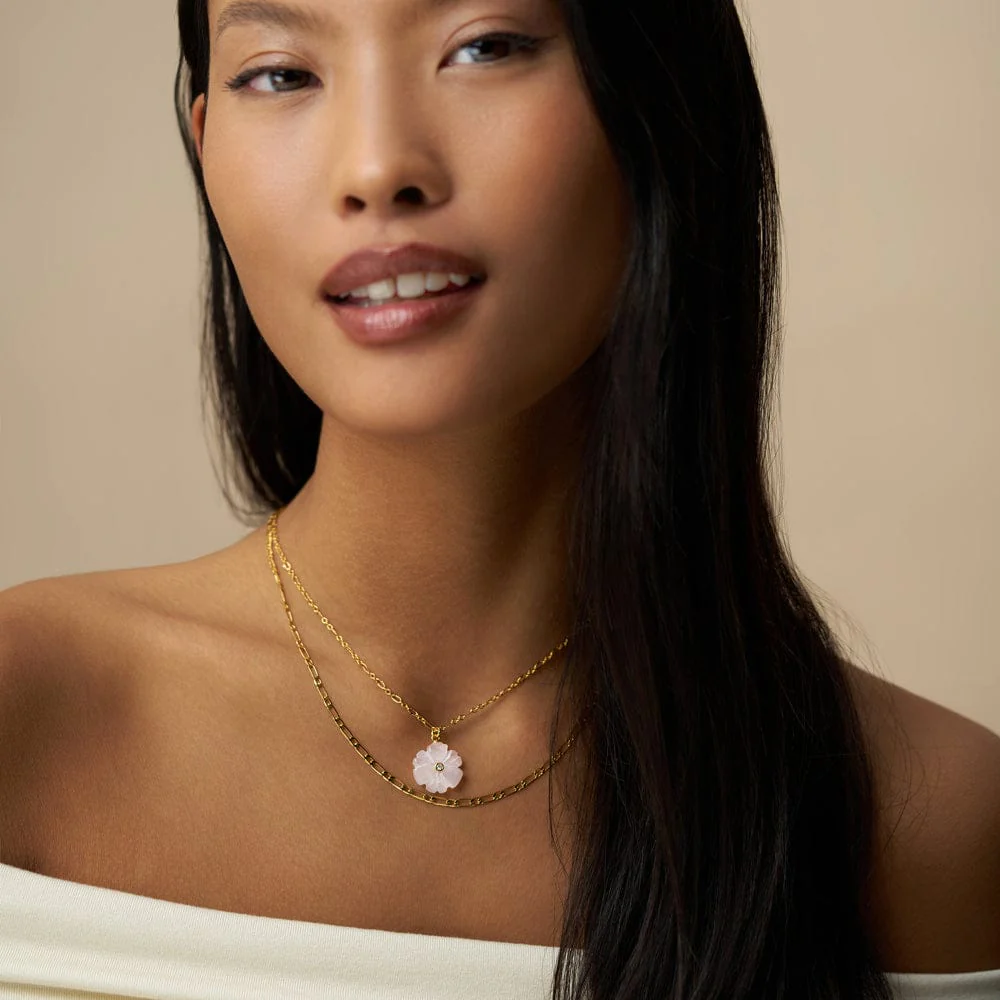 Rose Quartz Flower & Crystal Necklace - Image 2