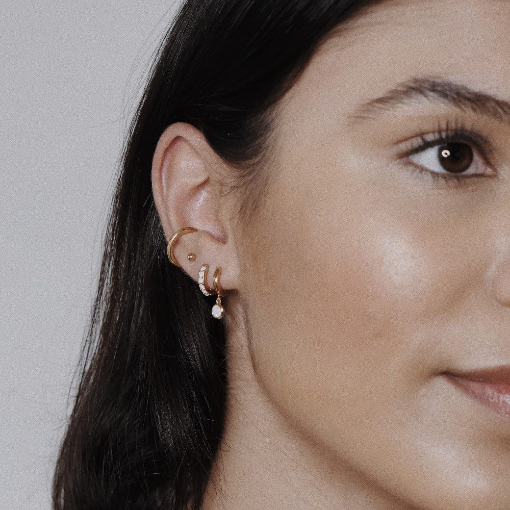 Rose Water Opal Huggie Hoop Earrings Made With Swarovski® Crystals - Gold - Image 3
