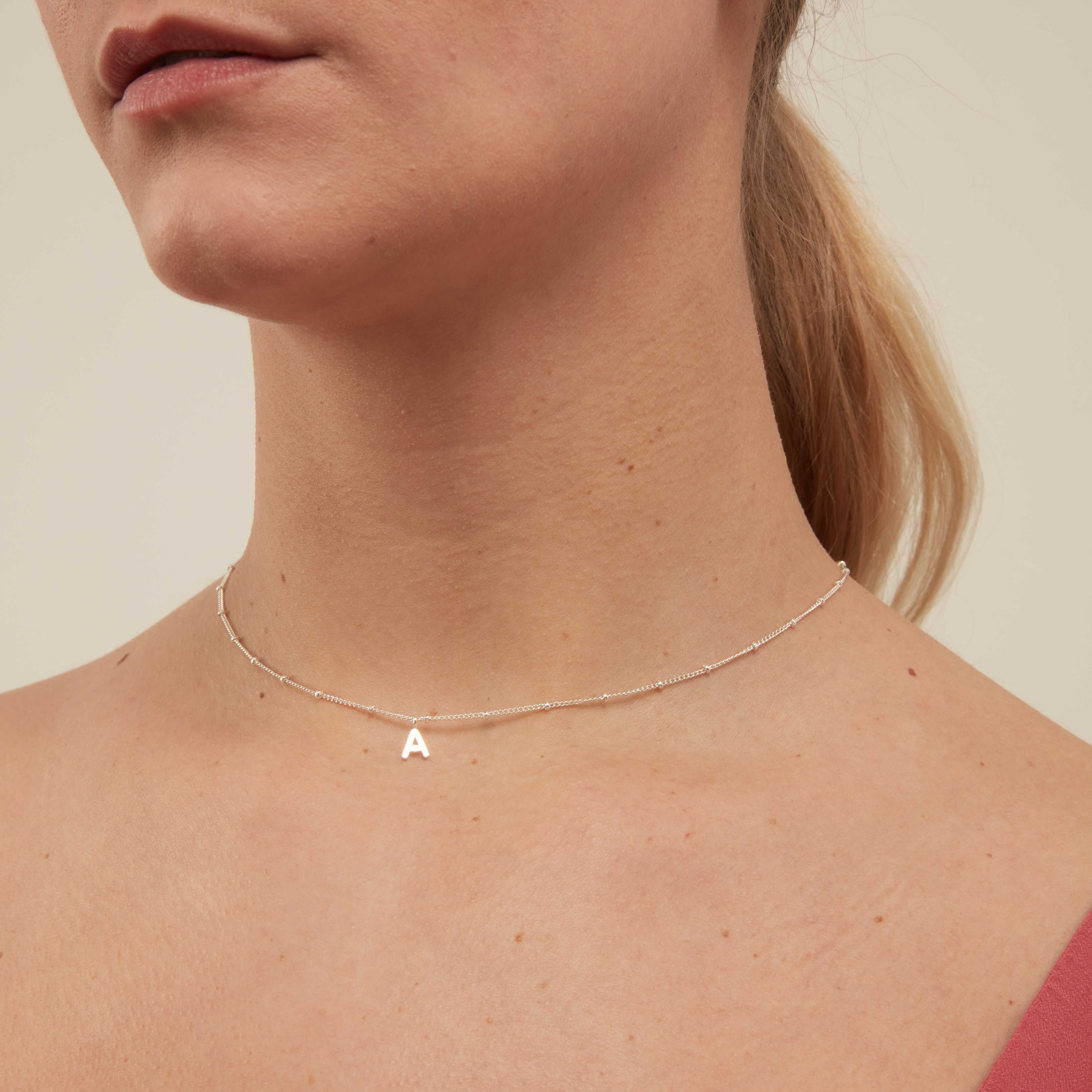 Satellite Chain Initial Necklace - Silver - T - Image 3