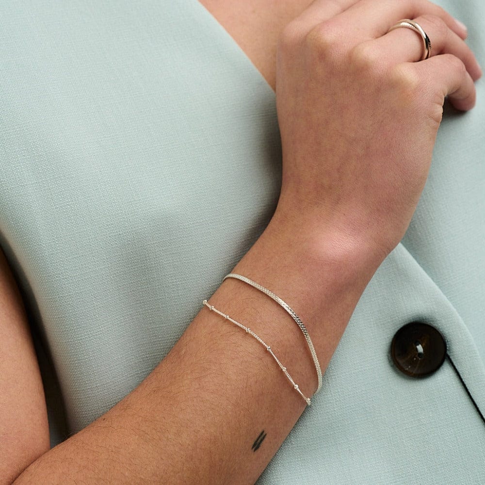 Satellite & Flat Curb Bracelet Duo - Silver - Image 3