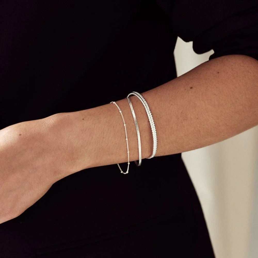 Satellite & Flat Curb Bracelet Duo - Silver - Image 4