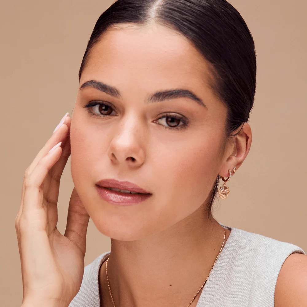 Shell Pavé Huggie Hoop Earrings - Image 2