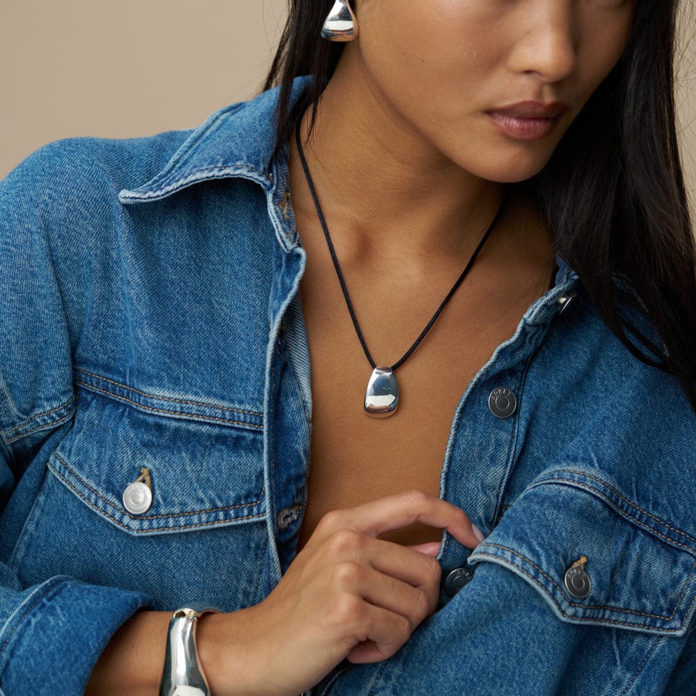 Silver Tapered Pendant Cord Necklace - Image 2