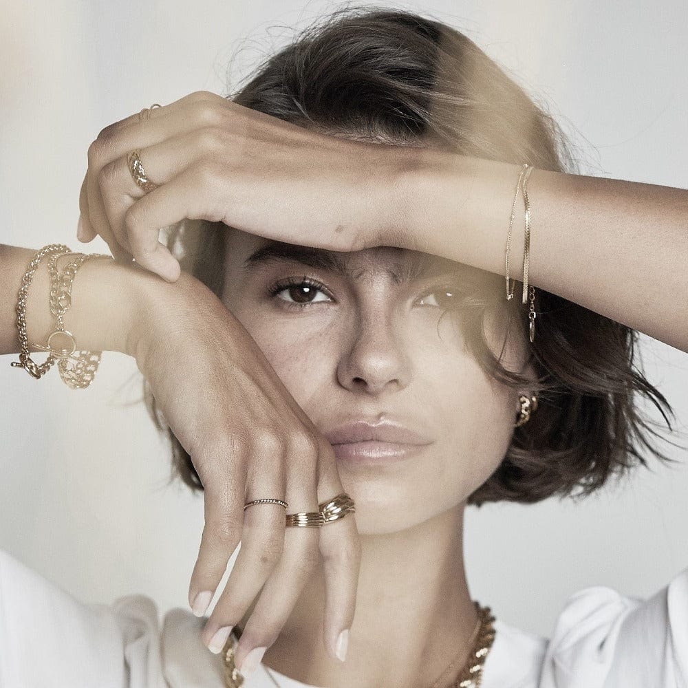 Satellite & Flat Curb Bracelet Duo - Gold - Image 3