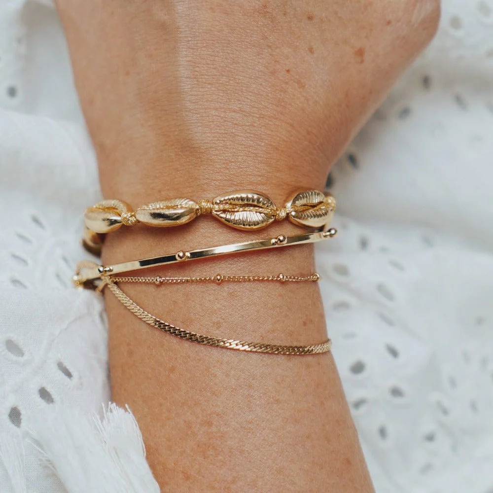 Satellite & Flat Curb Bracelet Duo - Gold - Image 4
