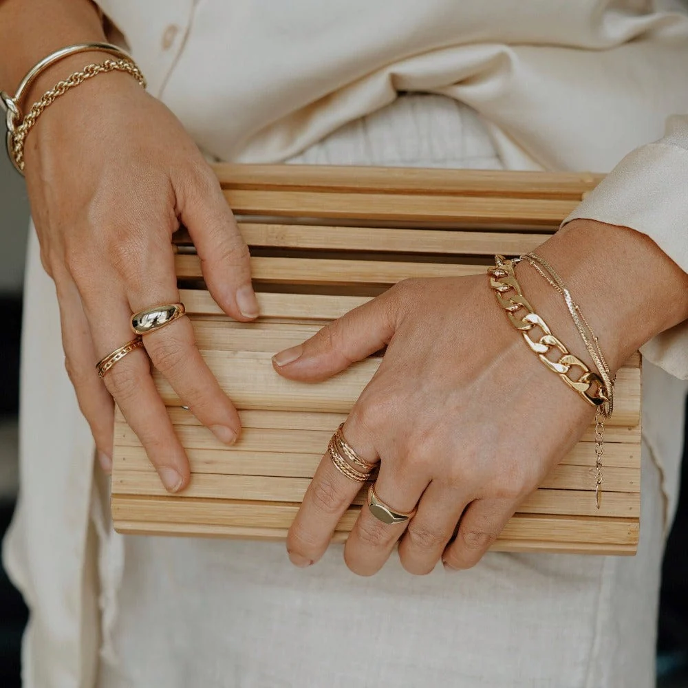 Satellite & Flat Curb Bracelet Duo - Gold - Image 5