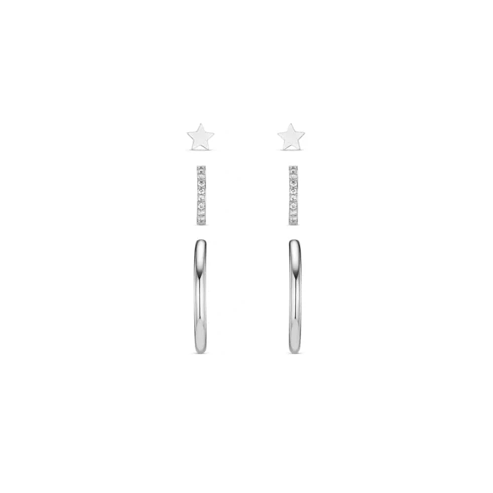 Star & Mixed Hoop Ear Stacking Set - Silver - Image 2