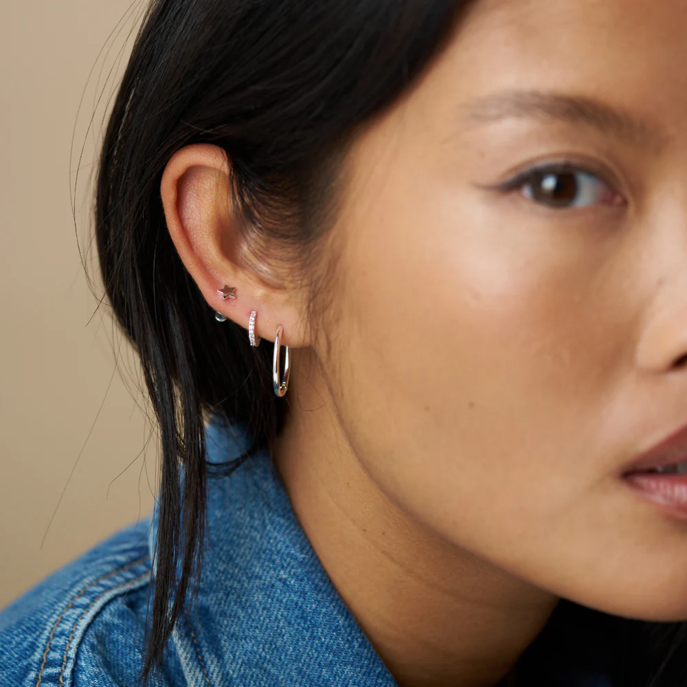 Star & Mixed Hoop Ear Stacking Set - Silver - Image 3