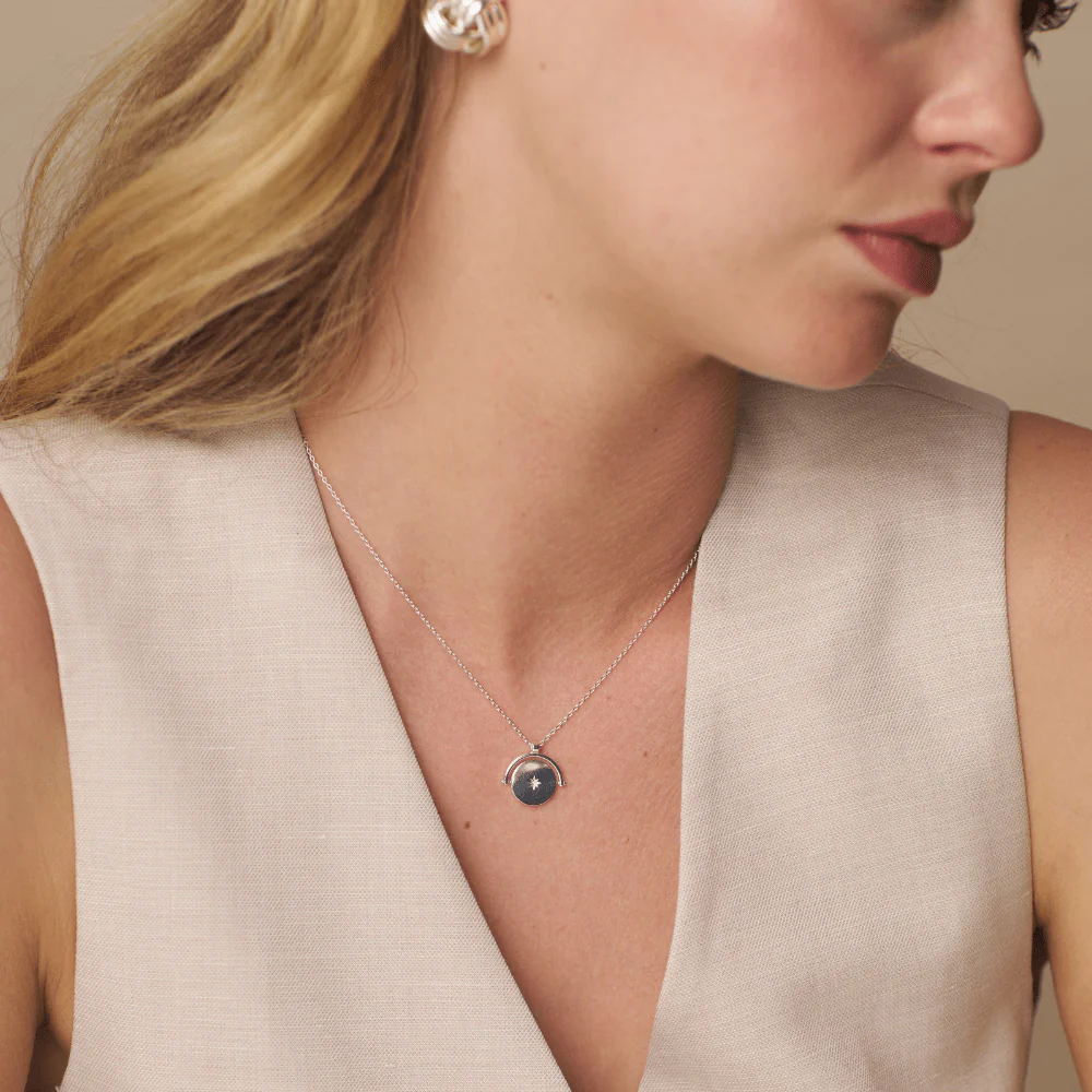 Starburst Coin Spinner Necklace Silver - Image 3