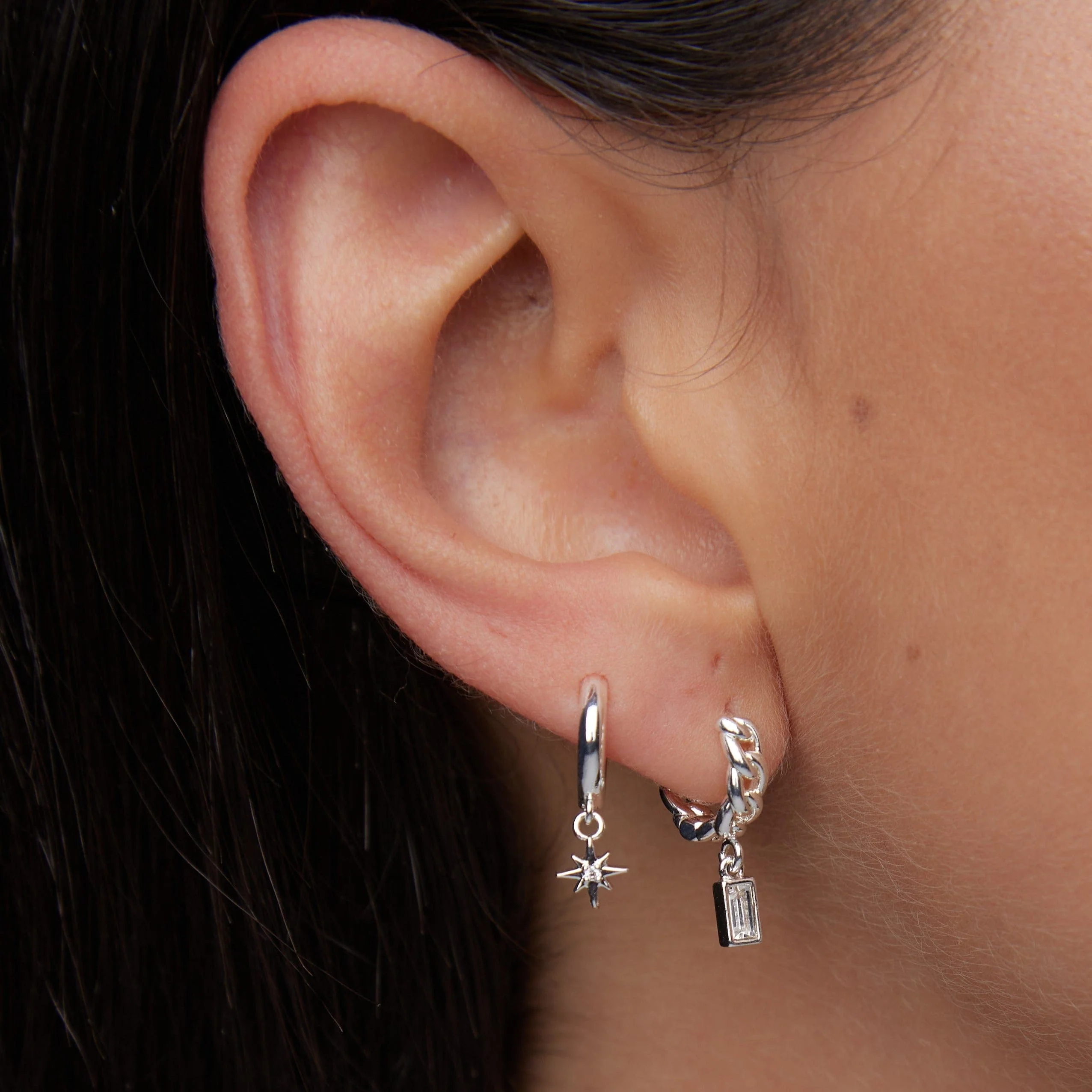 Starburst Pavé Micro Huggie Hoop Earrings - Silver - Image 2