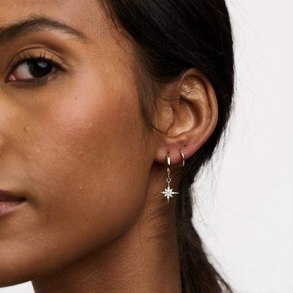 Starburst Huggie Hoop Earrings - Gold - Image 4