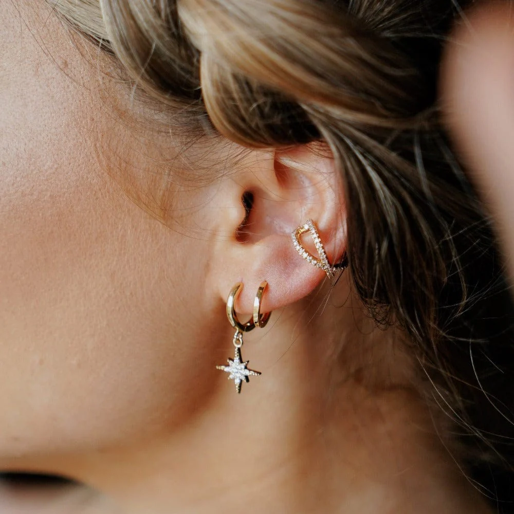 Starburst Huggie Hoop Earrings - Gold - Image 5