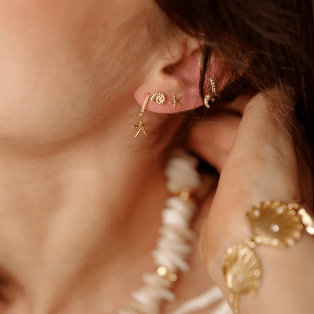 Starfish & Pearl Micro Hoop Earrings - Image 2