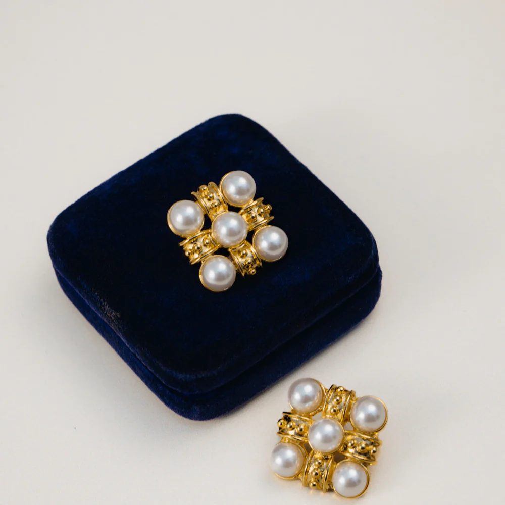Statement Cross & Pearl Stud Earrings - Image 3