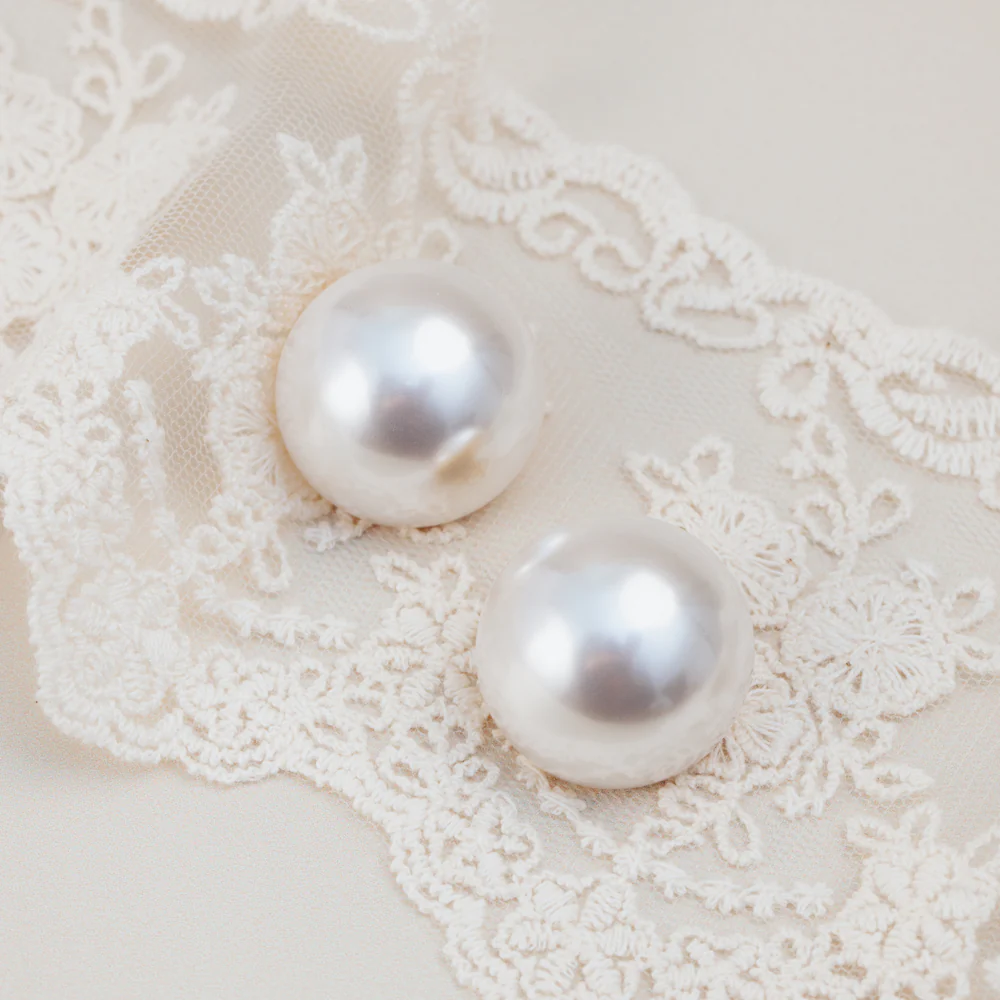Statement Domed Pearl Stud Earrings - Image 3