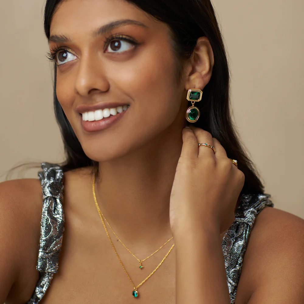 Statement Emerald Deco Drop Earrings - Image 2