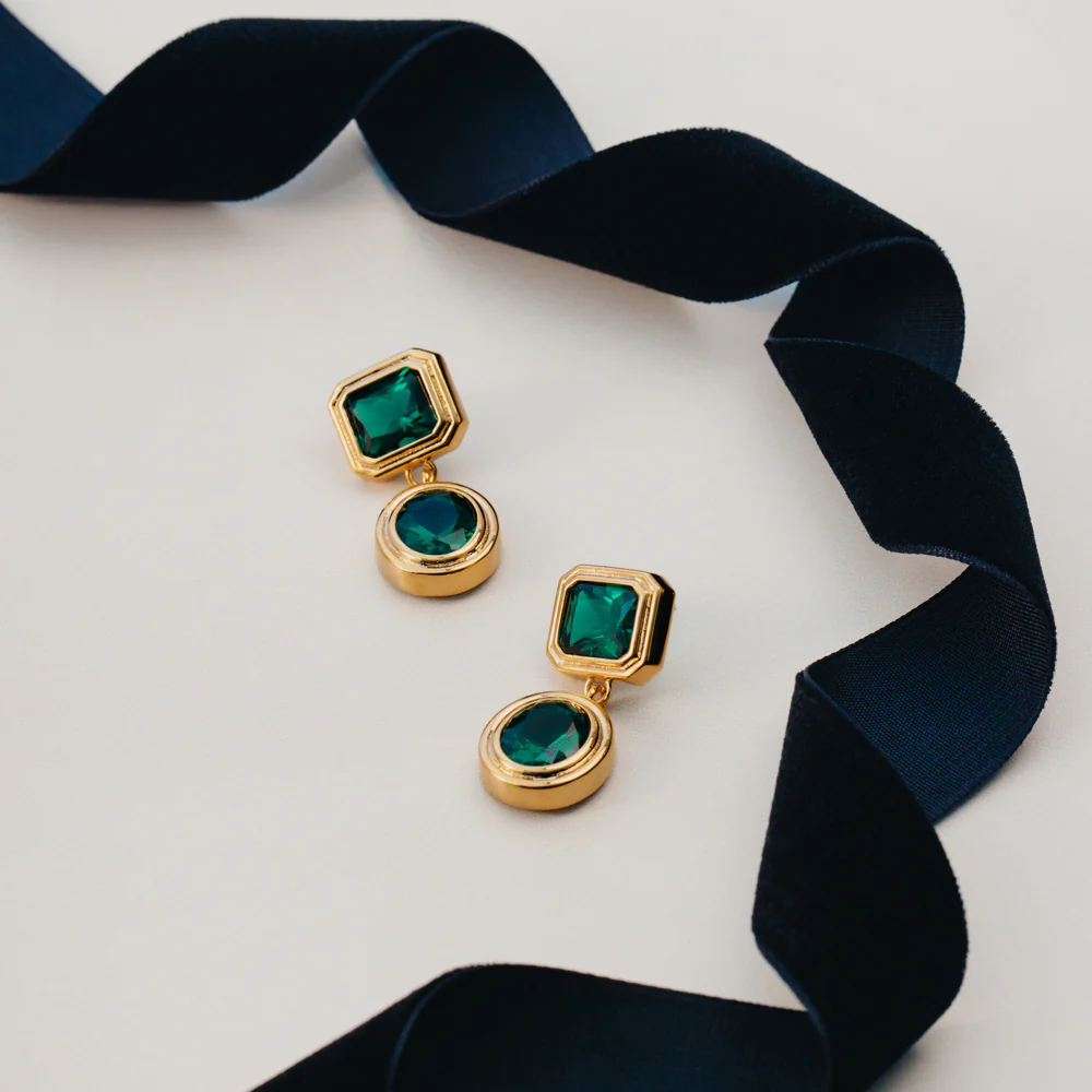 Statement Emerald Deco Drop Earrings - Image 3