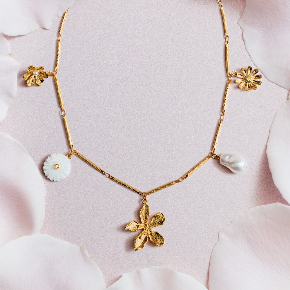 Statement Flower & Pearl Charm Necklace - Image 4