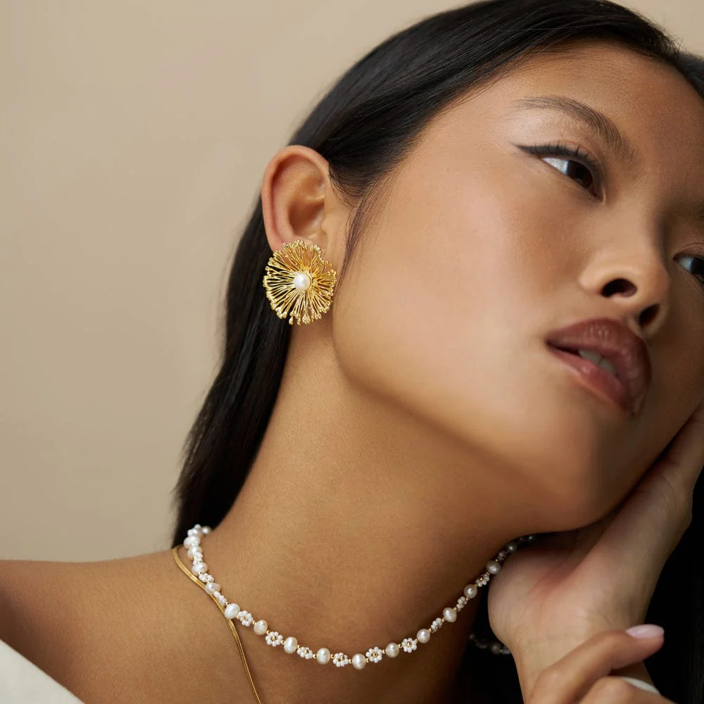 Statement Flower & Pearl Earrings - Image 2