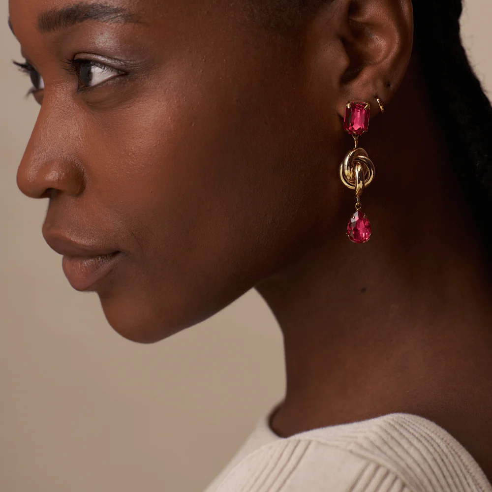 Statement Gem & Knot Drop Earrings - Image 2
