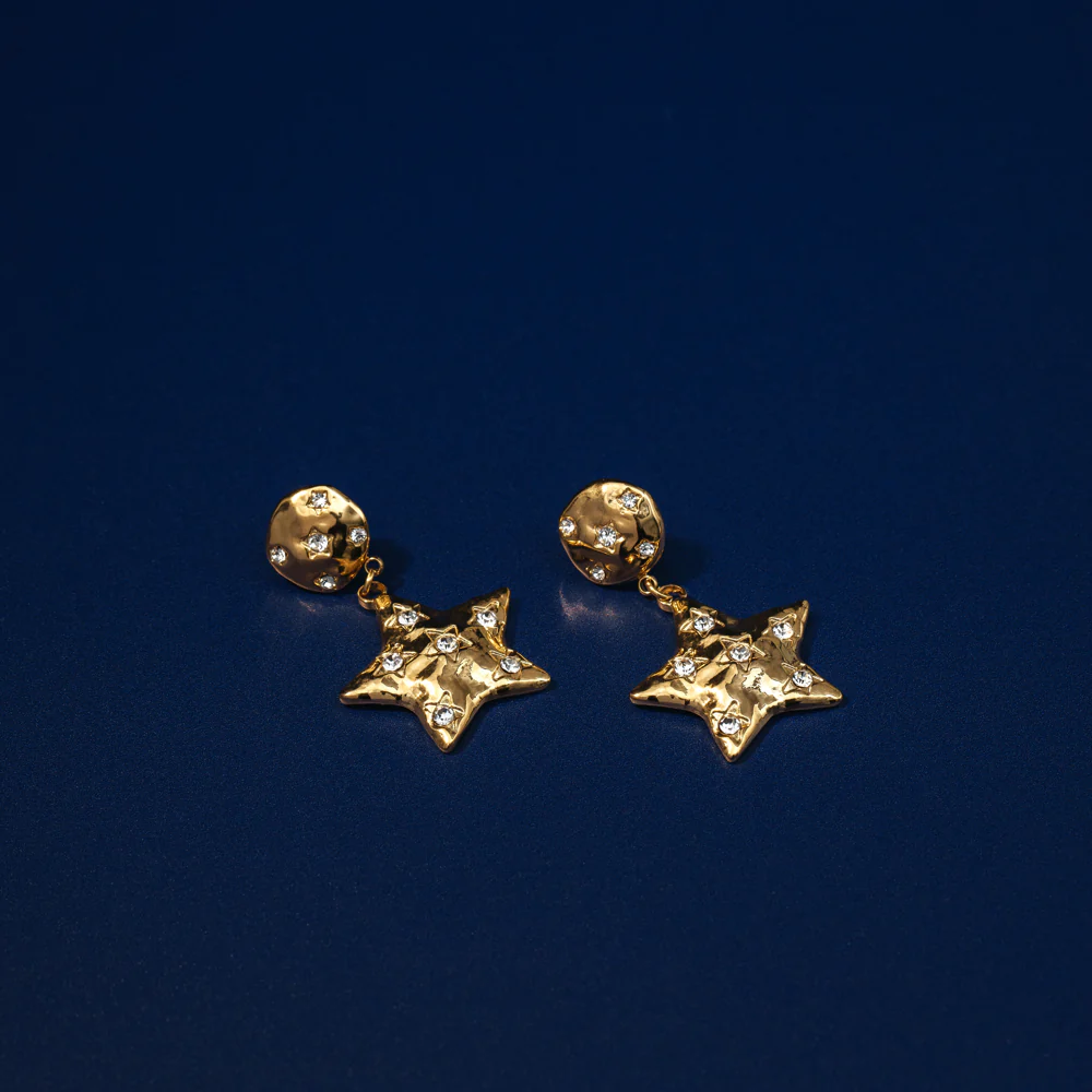 Statement Molten Star Embellished Drop Earrings - Image 3