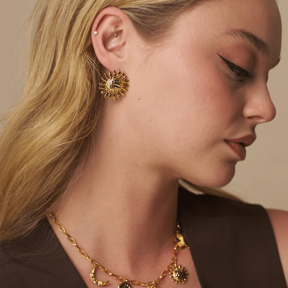Statement Molten Sun Stud Earrings - Image 3