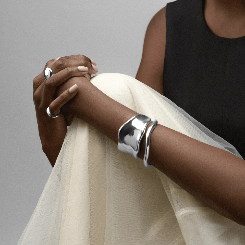 Statement Organic Molten Metal Cuff - Silver - Image 3