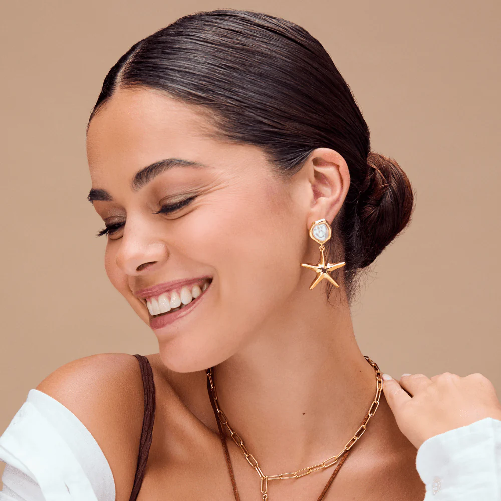Statement Polished Starfish & Pearl Earrings - Image 2