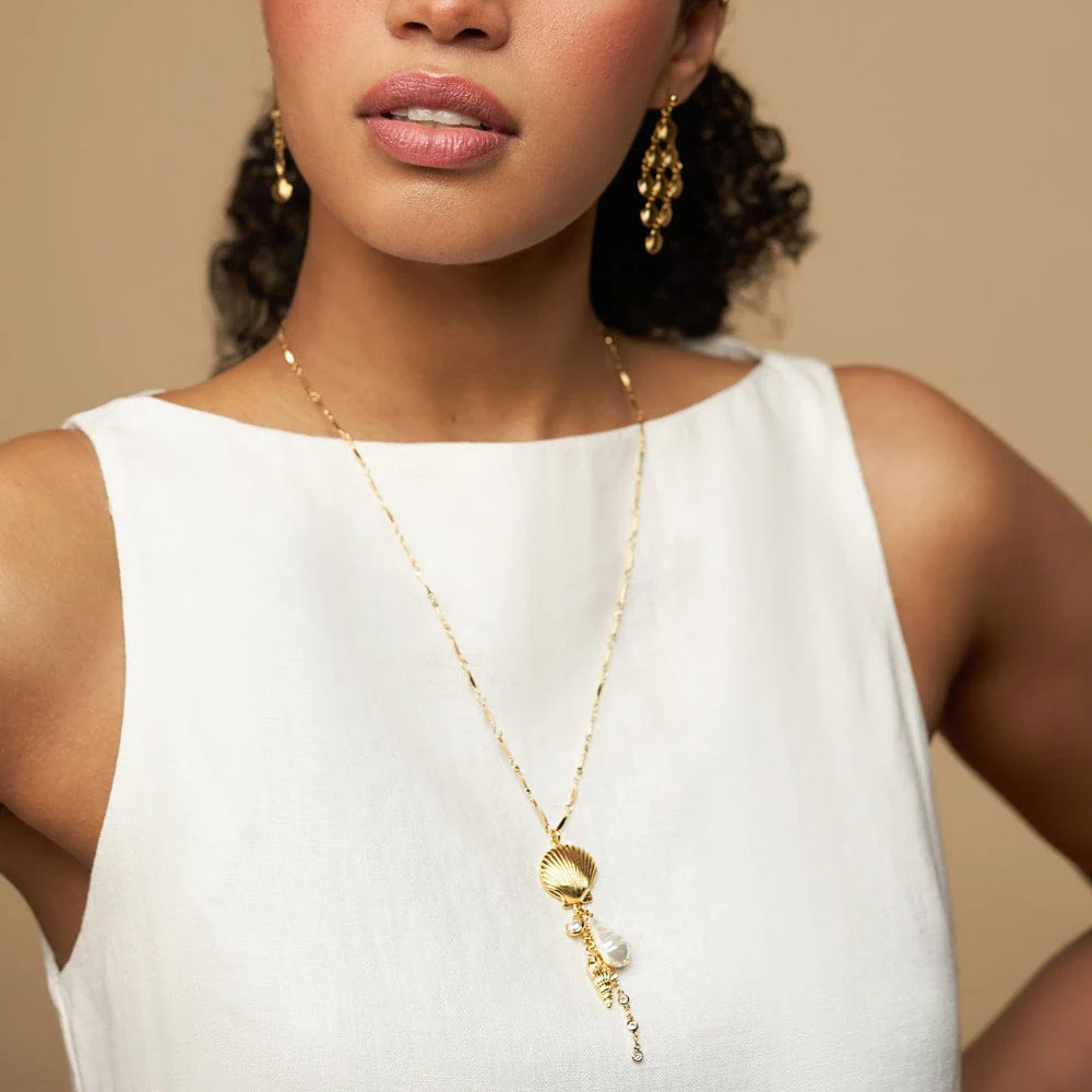 Shell & Pearl Cascading Necklace - Image 2