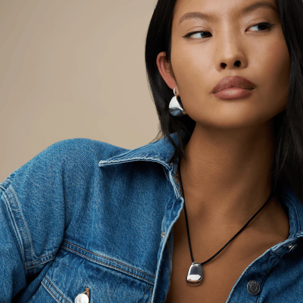 Statement Tapered Metal Earrings & Cord Necklace Jewellery Set - Image 2