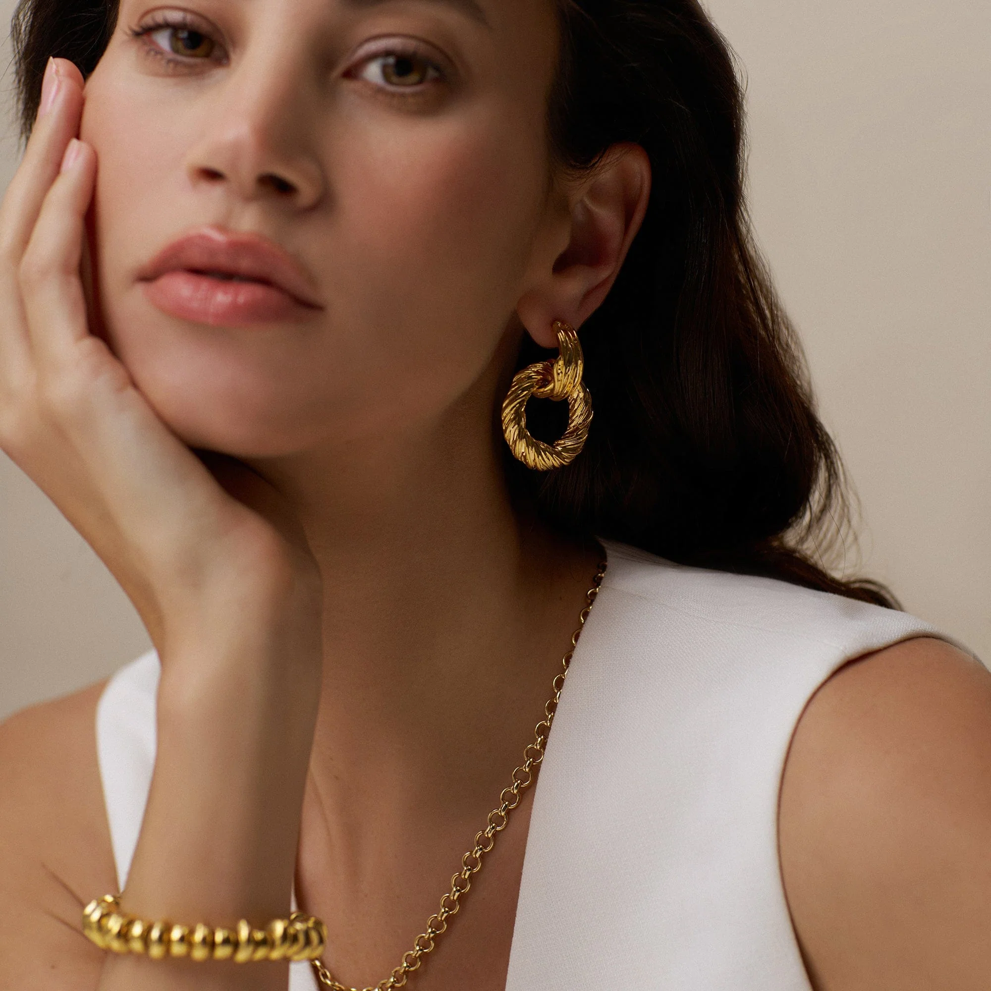 Statement Textured Door Knocker Earrings - Image 2