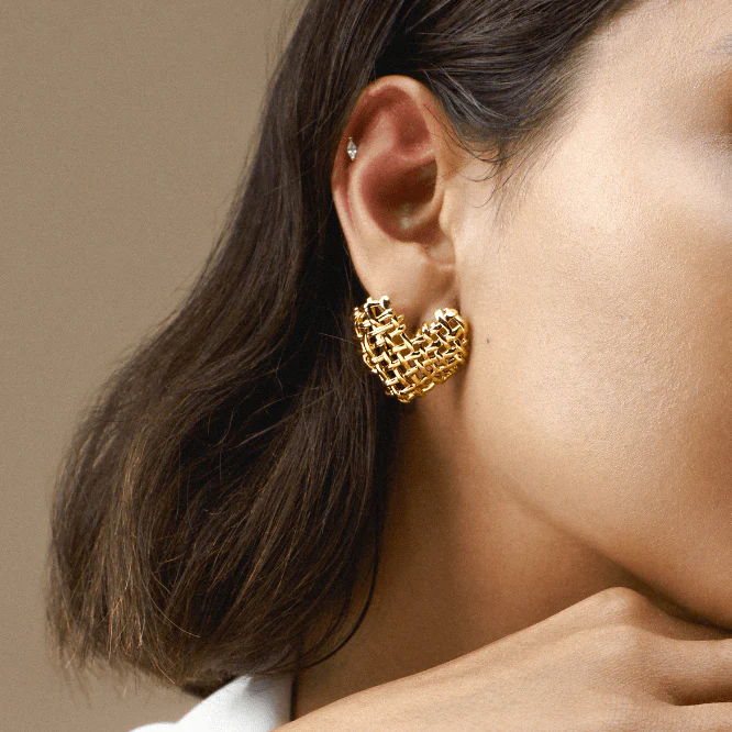 Statement Woven Heart Stud Earrings - Image 2