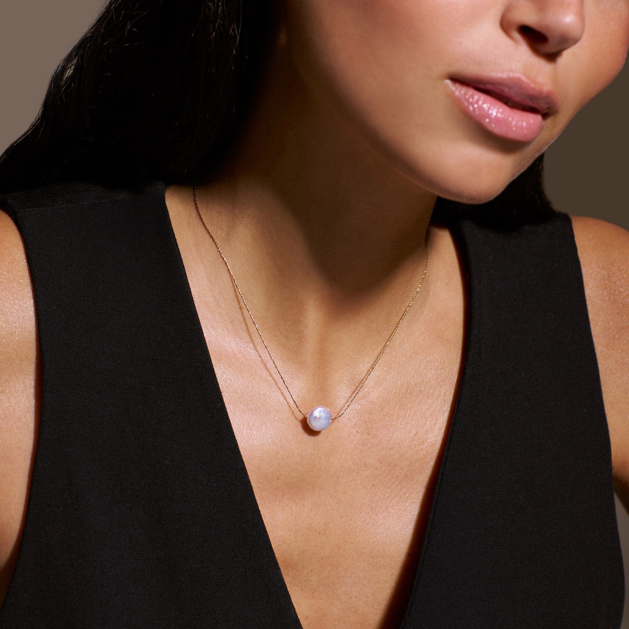 Stationed Flat Pearl Collar Necklace - Gold - Image 2