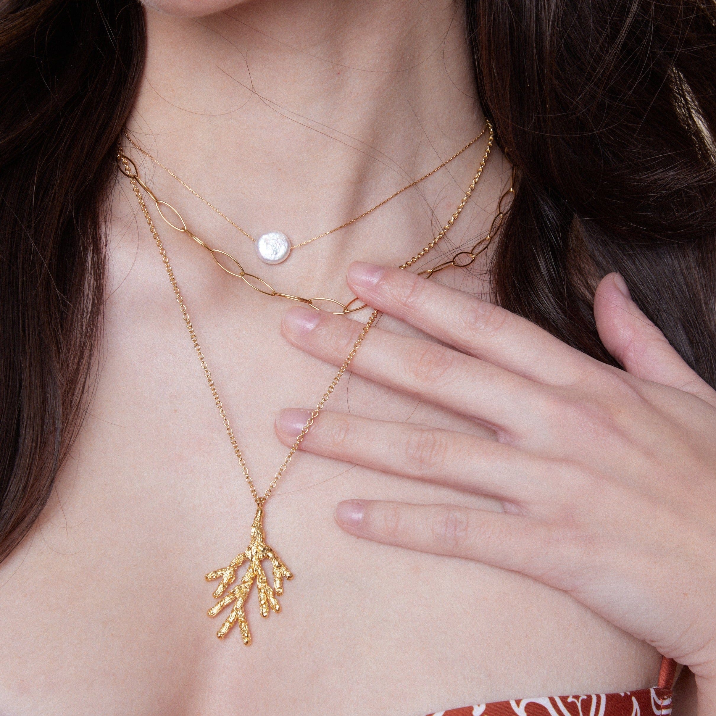 Stationed Flat Pearl Collar Necklace - Gold - Image 3