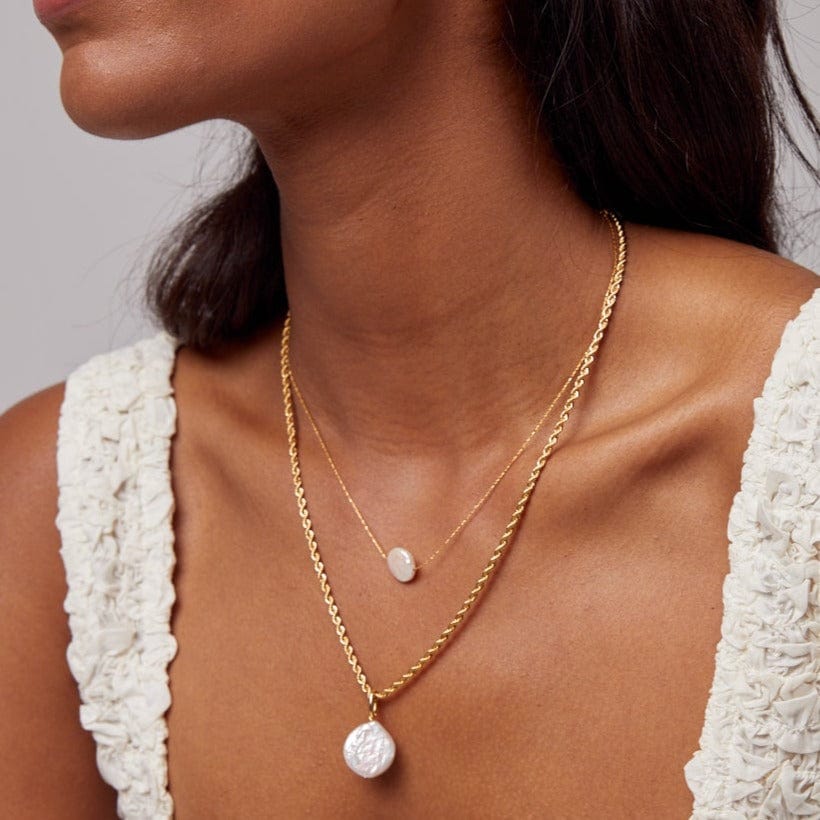 Stationed Flat Pearl Collar Necklace - Gold - Image 5