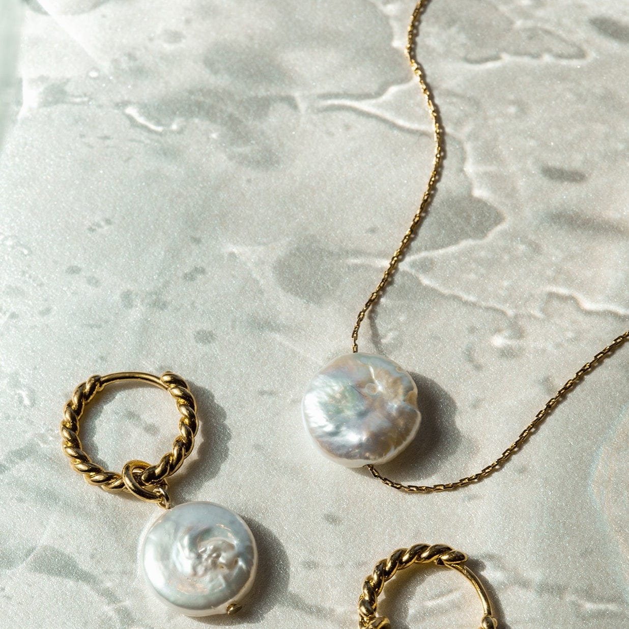 Stationed Flat Pearl Collar Necklace - Gold - Image 6