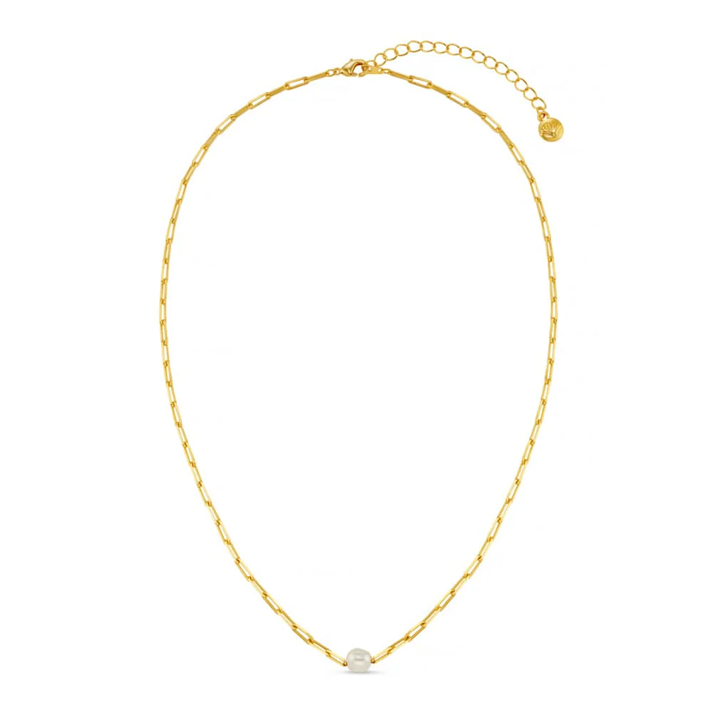 Stationed Pearl & Chain Link Necklace - Image 3