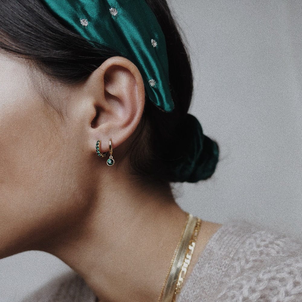 Emerald Huggie Hoop Earrings Made With Swarovski® Crystals - Gold - Image 4