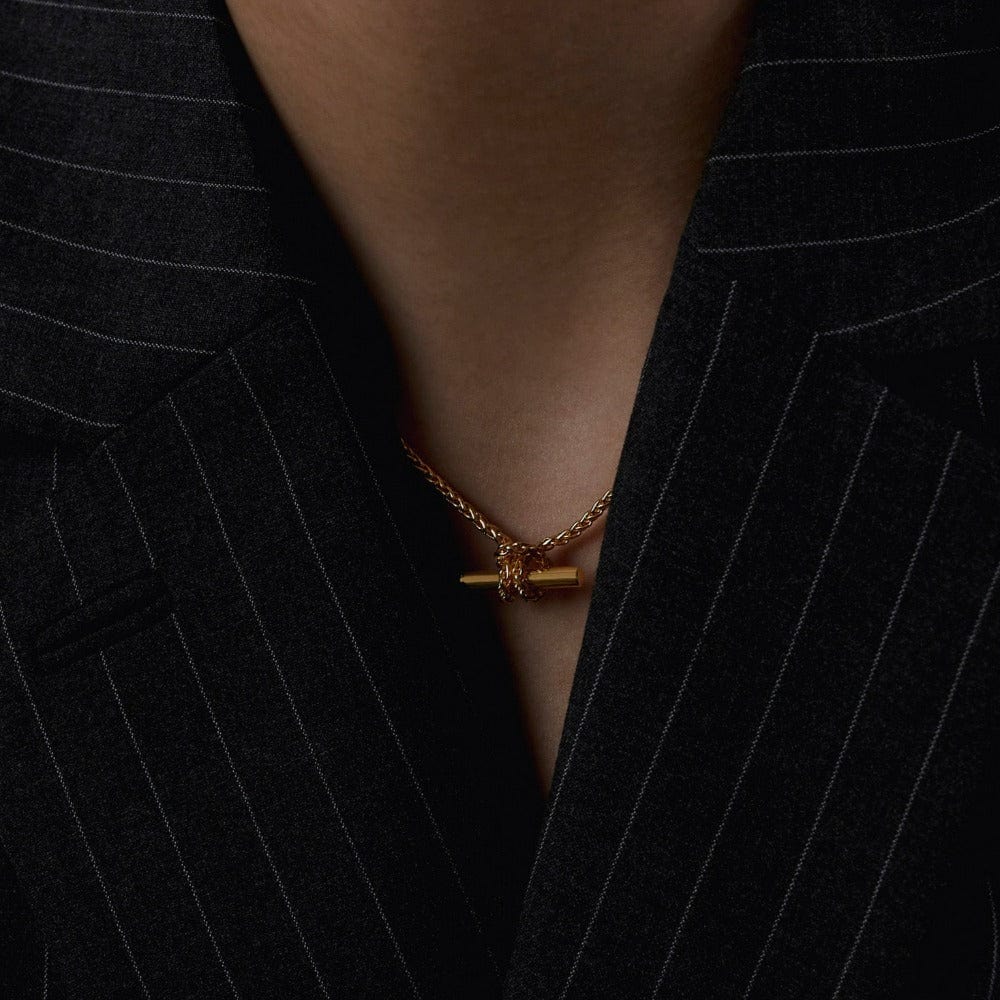 T-Bar Chain Knot Necklace - Gold - Image 4