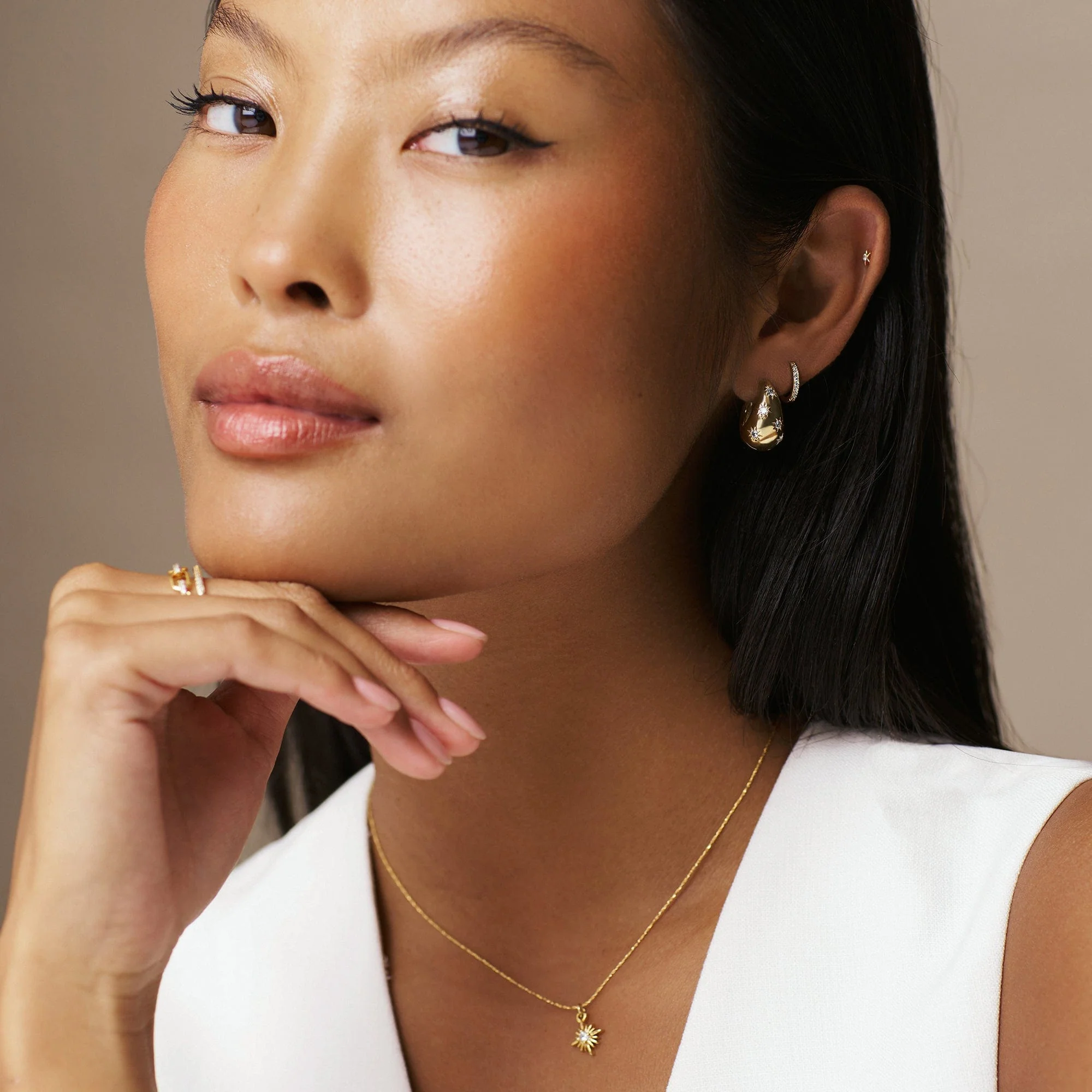 Tapered Crystal Starburst Hoop Earrings - Image 2