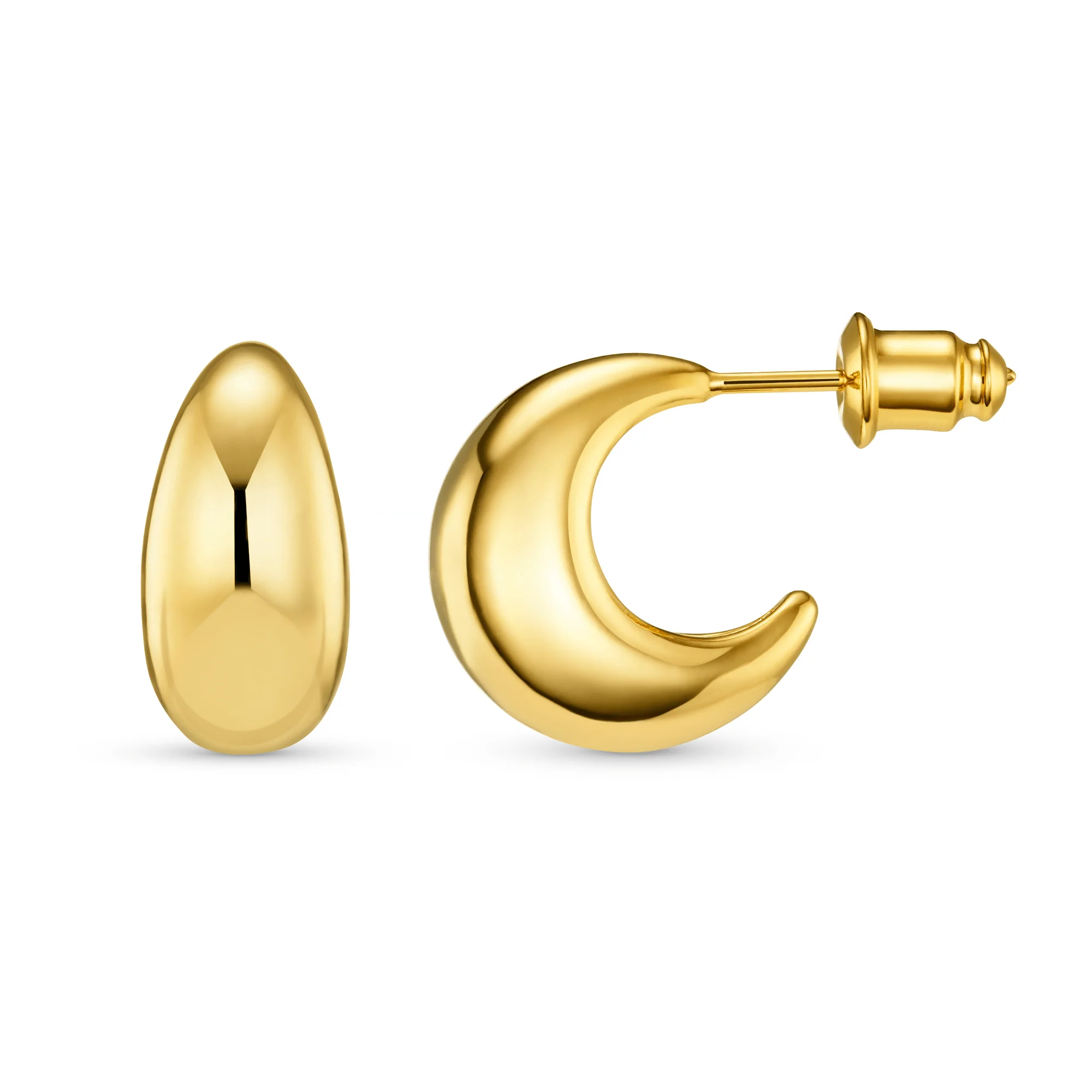 Tapered Domed Hoop Earrings - Gold - Image 5